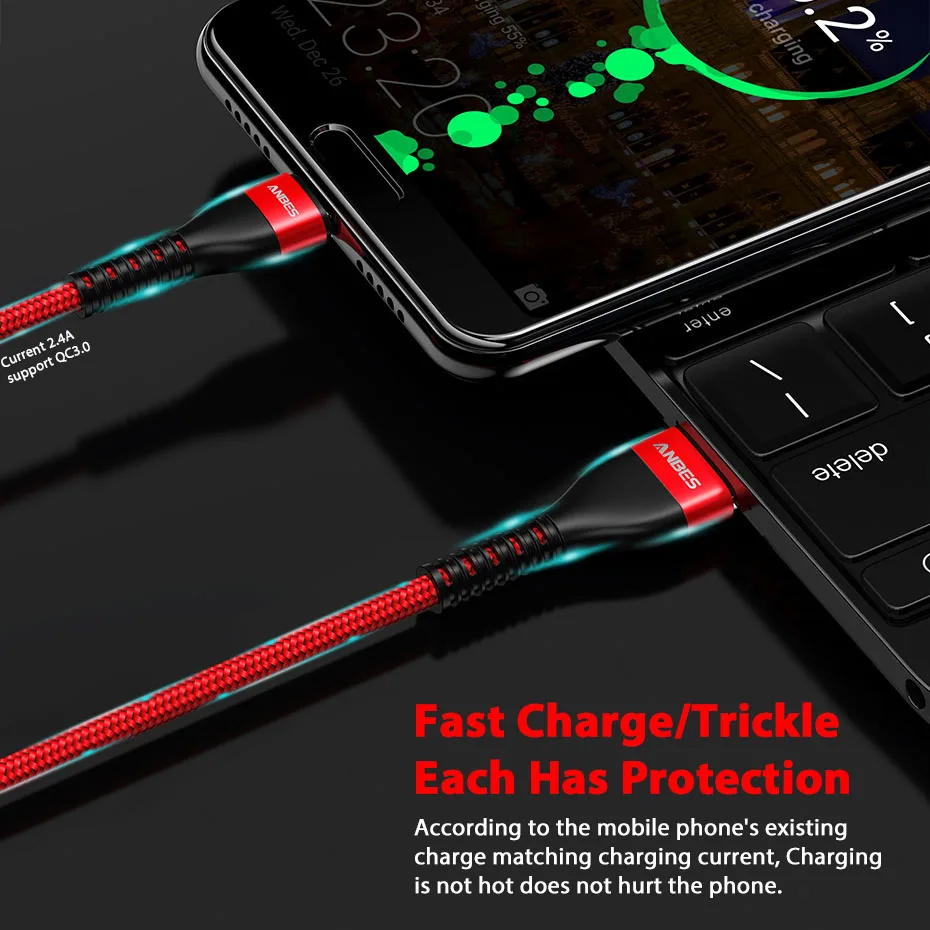 Кабель ANBES usb type C Micro USB кабель для быстрой зарядки синхронизации данных samsung S9 S8 Note