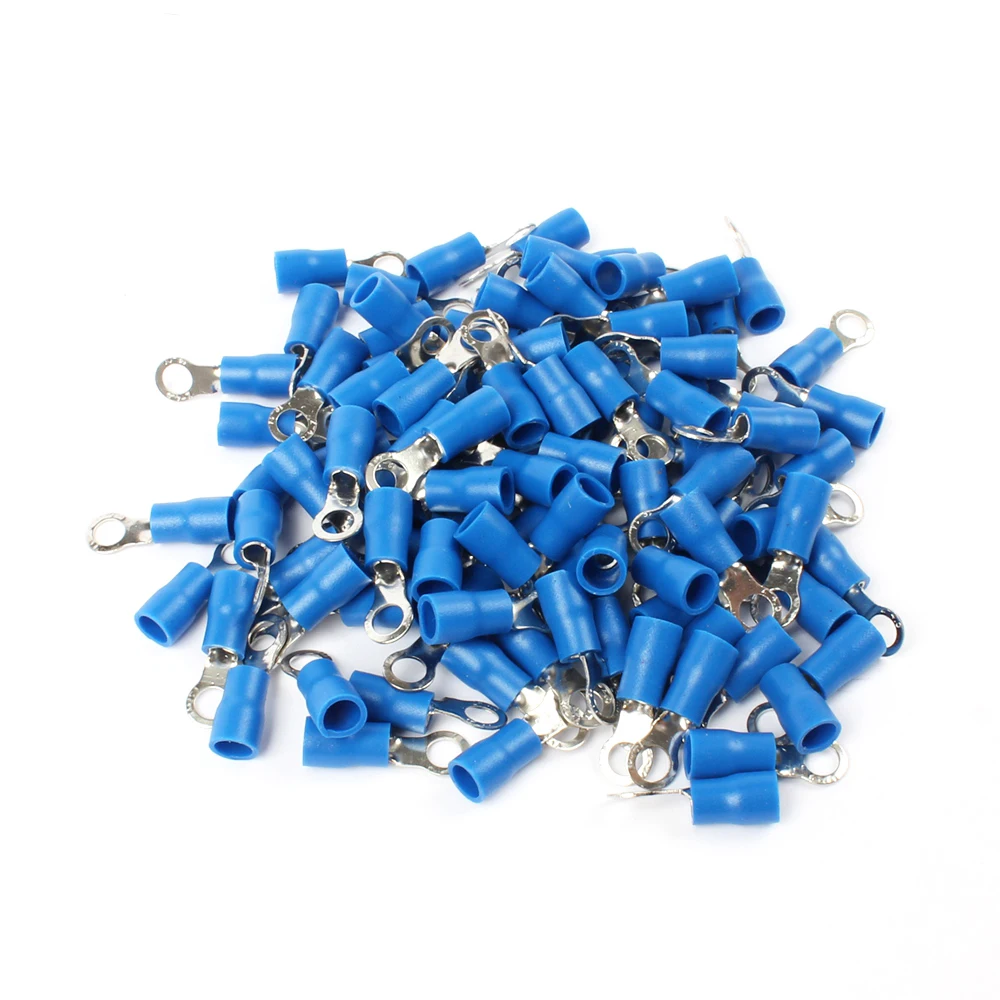 

100PCS RV2-4 Blue Ring Insulated Wire Connector Electrical Crimp Terminal Cable Wire Connector for 1.5-2.5mm2
