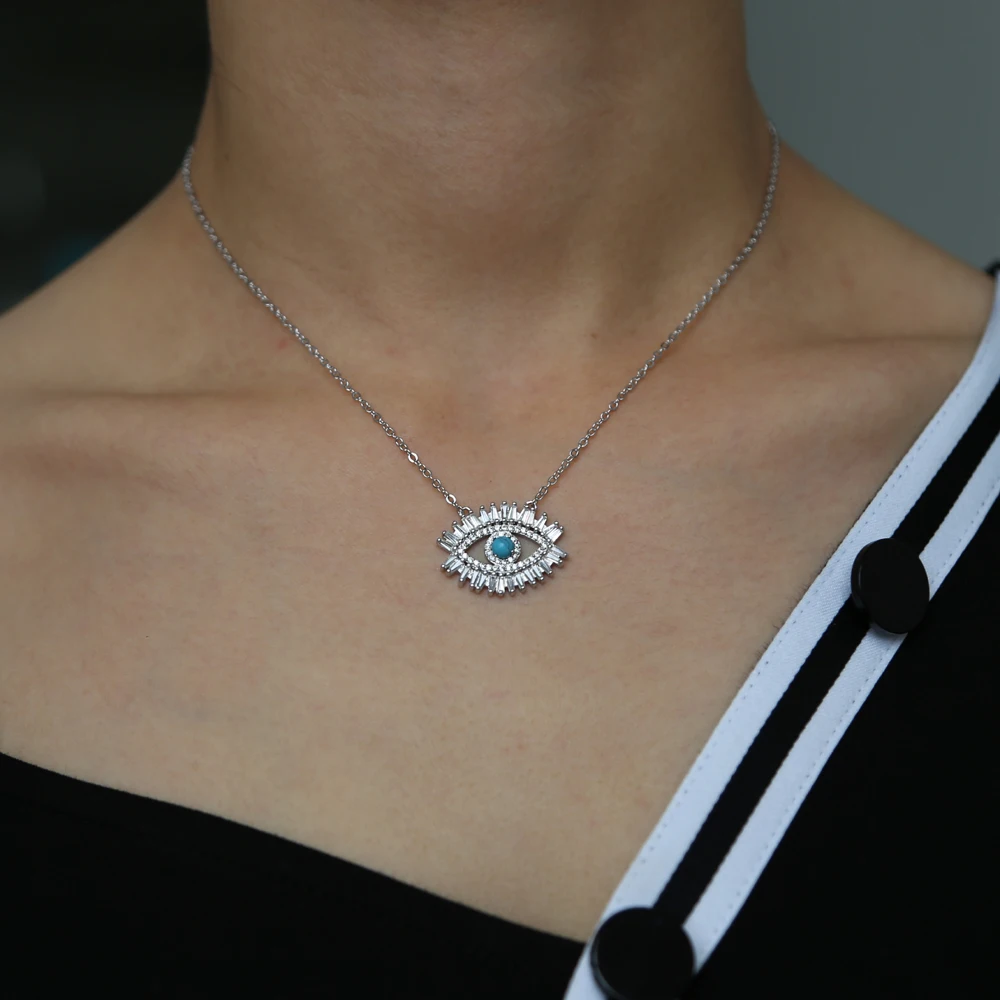 Новинка LUCKY evil eye CZ Позолоченные ювелирные изделия AAA багет кубический цирконий cz бирюзовый камень Модный классический кулон-глаз