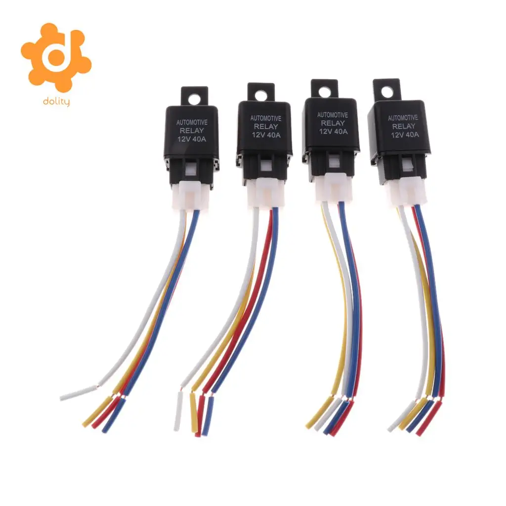  4 Pieces Car 12V 40A 4 Pin SPST Air Conditioning Relay with Harness Socket