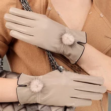 HSPL крокодиловые перчатки из натуральной кожи зимние теплые женские перчатки из овчины с норковым мехом