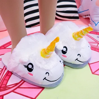 

KEYITODO Unisex Unicorn Cotton Home Slippers winter Warm Chausson Licorne Indoor Cartoon Slippers Shoes For Teen Boys Girls C409