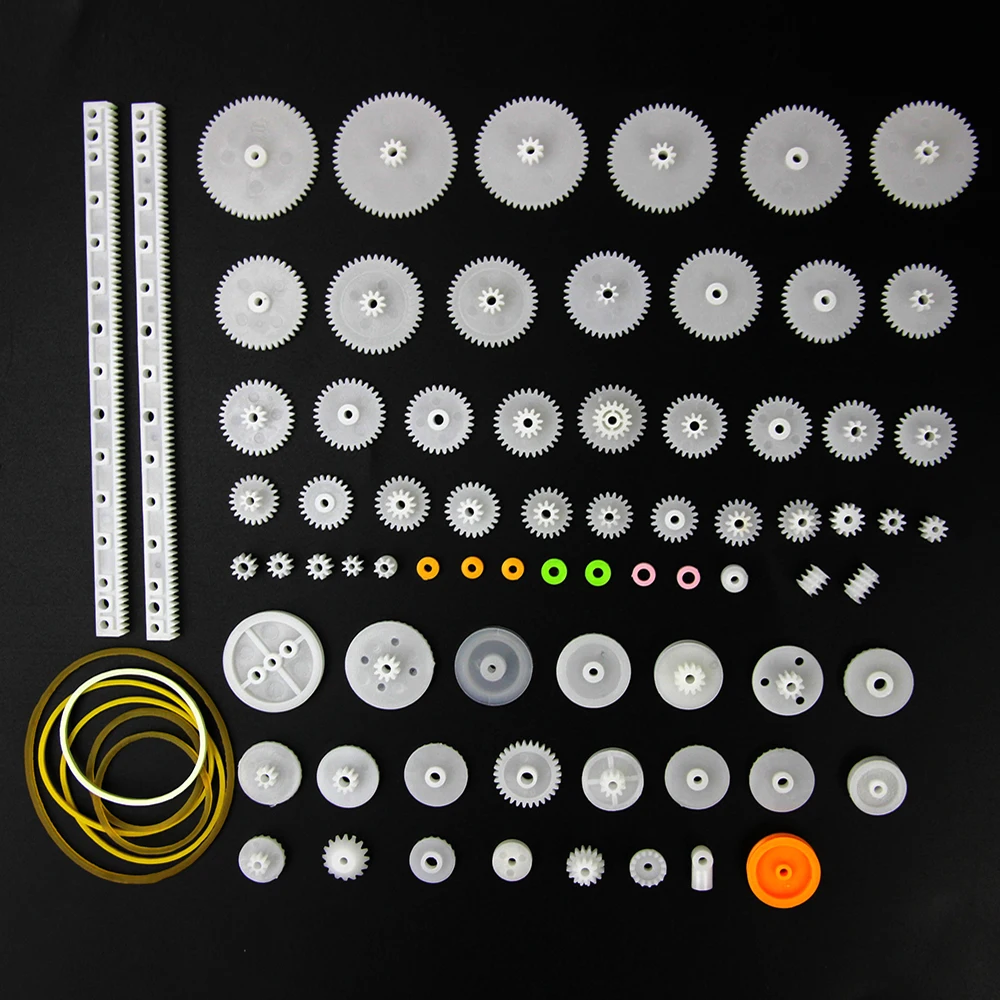 75 unids/lote engranaje plástico polea Correa gusano engranaje simple y doble engranaje 8-56 dientes para kit de bricolaje para coche de juguete