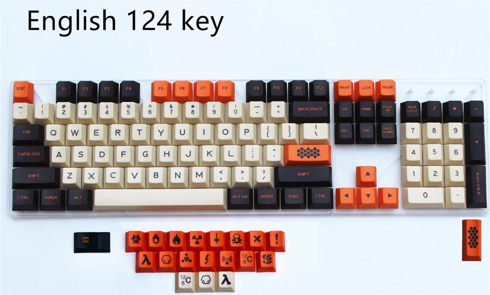 Английская версия, сублимированный краситель, Keycap, большой углерод 124, DIY, брелки PBT, вишня, оригинальная высота, Keycap для механической клавиатуры