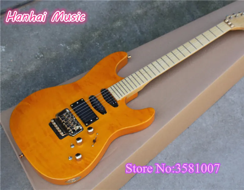 6 String Electric Guitar,Quilted Maple Veneer,Gold