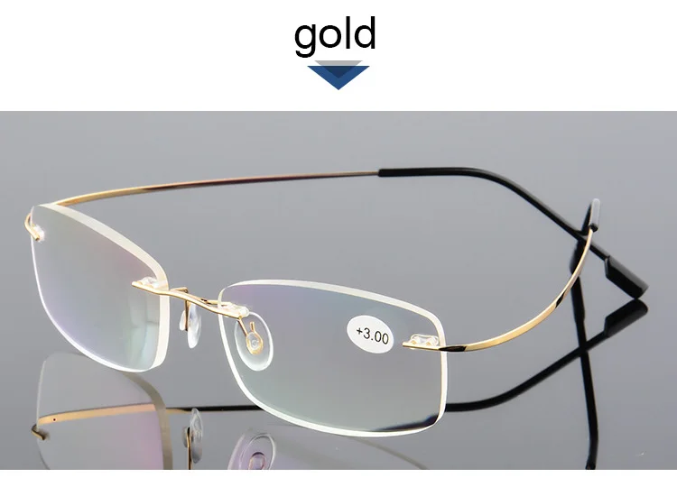 Очки для чтения без оправы мужские Для женщин Титан легированная квадратная рецепта бескаркасные очки+ 1,0+ 2,0+ 3,0+ 4,0 диоптрий Z0 - Цвет оправы: Золотой