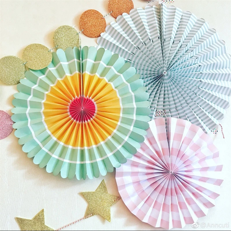 

HAOCHU 8pcs 4 Sizes Rainbow Tissue Paper Fan Green Yellow Stripes Paper Garland for Sweet Wedding Party Background Wall Decor