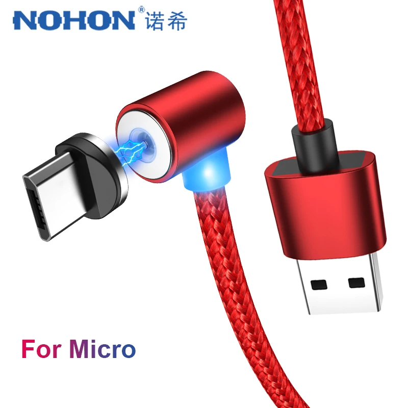 NOHON 90 градусов USB Магнитный кабель для быстрой зарядки Магнит Micro USB для samsung S6 Xiaomi Redmi 4 Android телефон зарядный кабель 2 м