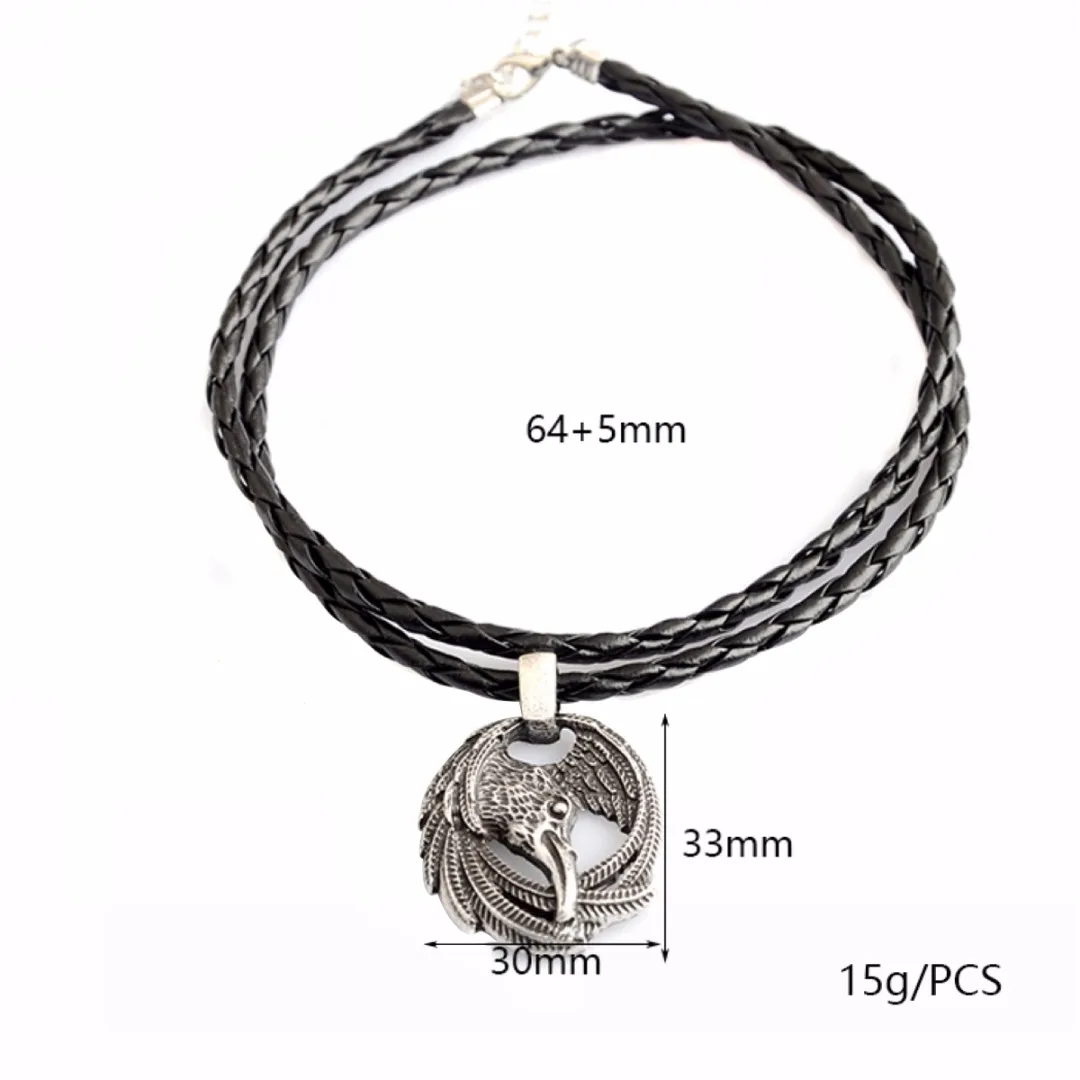 Nordic Viking Raven Crow Head Pendant Mens Black Leather Necklace Gift