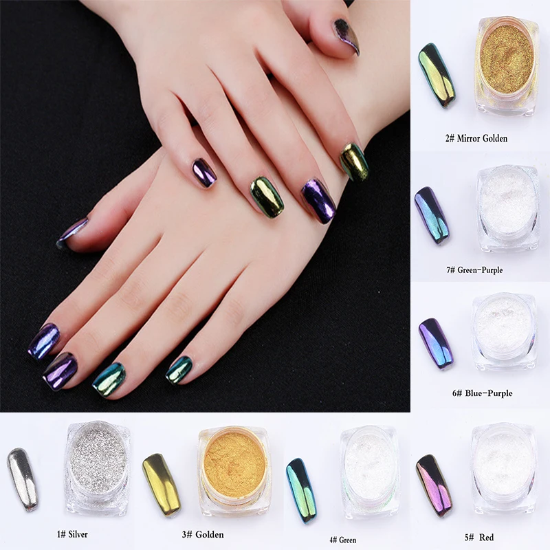 1 5g Box Holographic Glitter Laser Powder Ultra Thin Shining Nail 7 Color Metal Nail Art Tip Decoration Pigment Glitters Dust 1 Pcs 2g Mirror Powder For