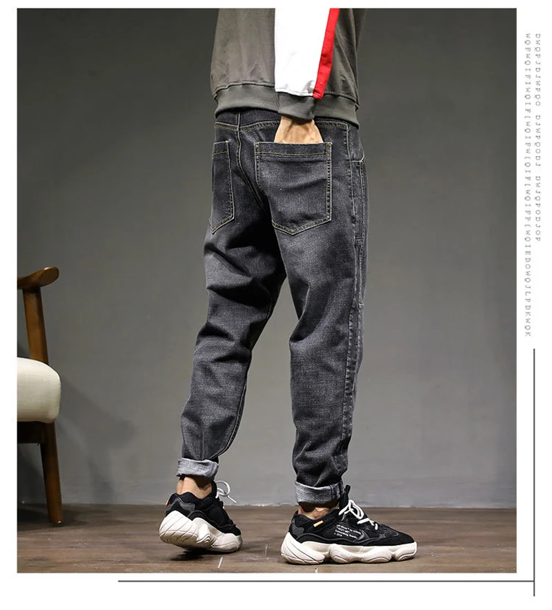 Корейский стиль, модные мужские джинсы, большие размеры 28-42, синие, серые, комбинированные шаровары, дизайнерские джинсы с вышивкой в стиле хип-хоп, мужские брюки-карандаш