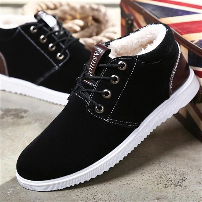 

Men Casual Shoes Solid Warm Plush Men Cotton Shoes 2018 Men Sneakers Lace-Up Fashion Men Footwear Outdoor Male Winter Shoes