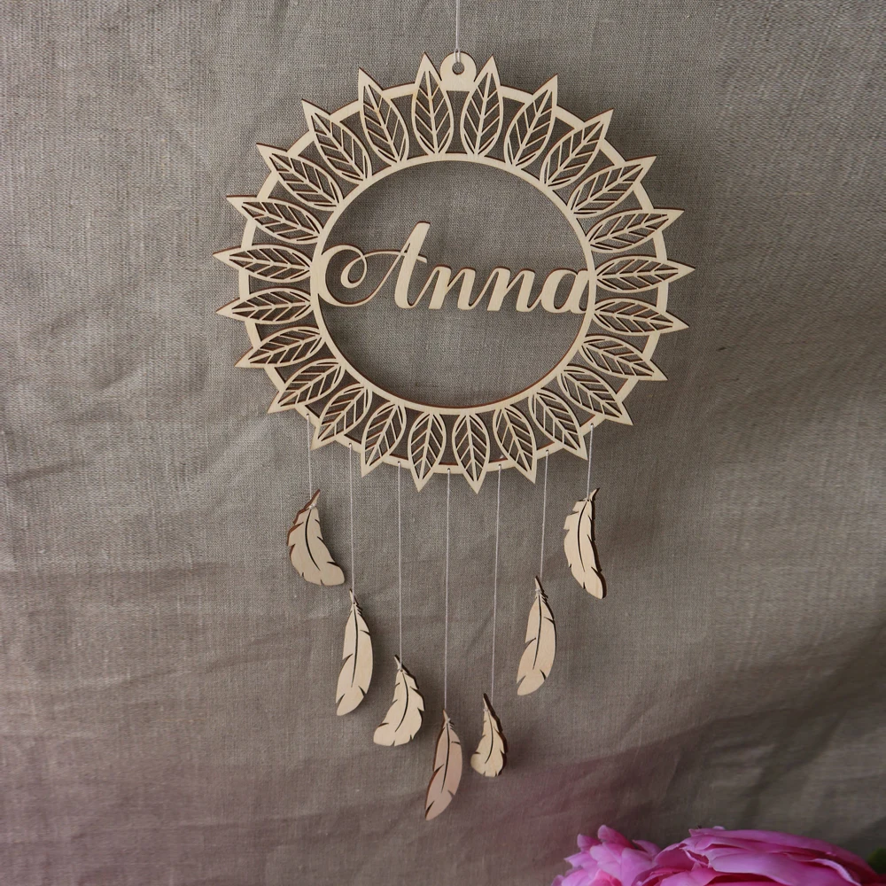 Personalized name Wood dream catcher, Nursery Dream Catcher, NaturalHome Decor, New Baby nursery, Wall Hangingwedding deco (2)