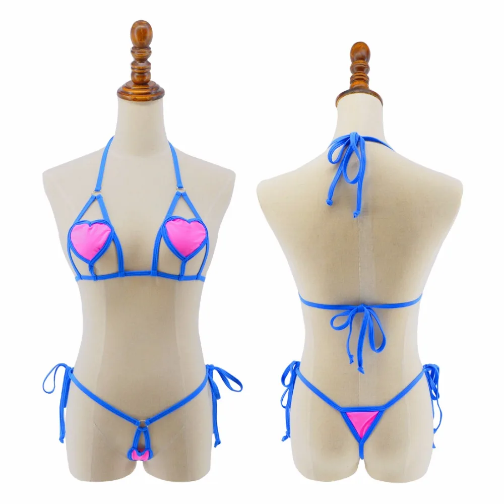 Blue&Pink Heart Micro Bikini G String mini Bikinis Sexy Thong Biquini Swimsuit Beachwear Multi Color Tiny Bathing Suits