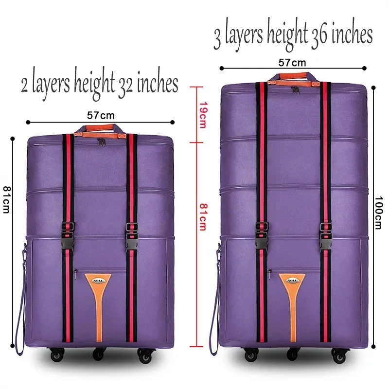 Large capacity Oxford cloth rolling luggage bag abroad to study and move to move folding trolley suitcase travel bag 32 36 inch pull bar suitcase