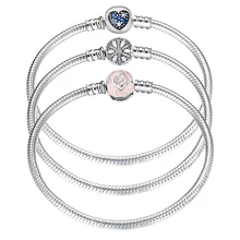 Горячий праздничный подарок 925 стерлингового серебра Шарм бусины Пряжка Браслеты для женщин Шарм цепочка из змеиных костей браслеты Ювелирное Украшение ручной работы