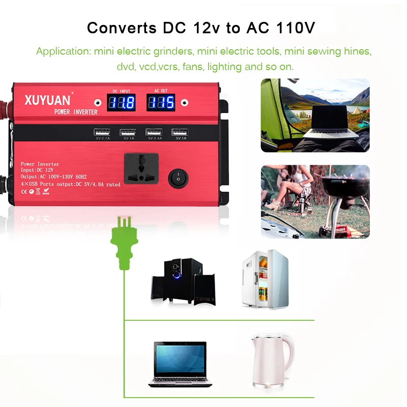 VicTsing Car Power Inverter DC 24V to AC 220V 3000W Inverter Pure Sine 4 USB Ports 1 Socket Power Inverter Charger 12V to 220V   (5)