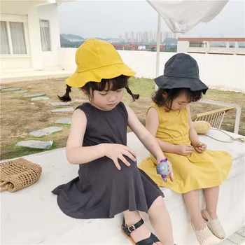 

Celveroso Summer Girl Dress Irregular Hem dress Sleeveless Solid Dress For Kids Child Cotton Summer Short Dress for gir