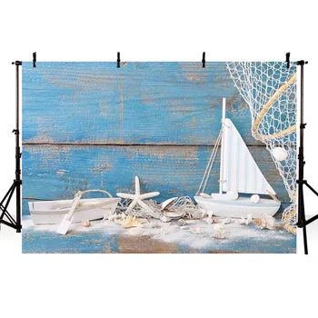 

Photophone Backgrounds Summer Sea Boat Wood Floor Paint Starfish Net Photocall Photo Studio Shoots Photography Backdrops Vinyl