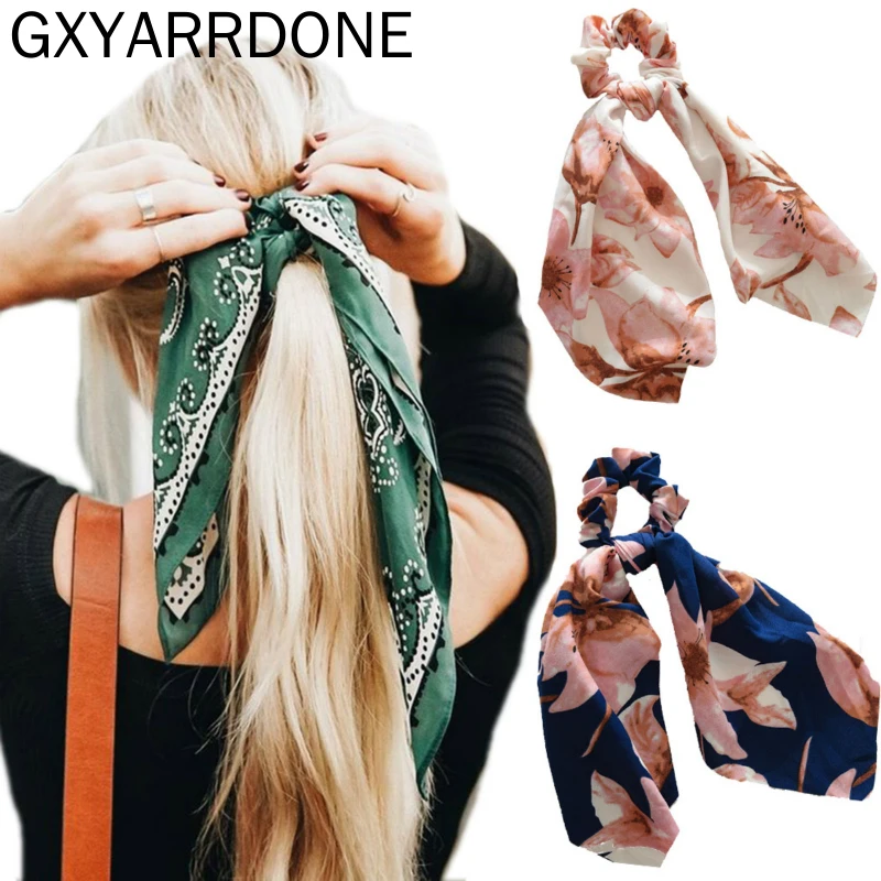 

2019 Summer Bow Streamers Hair Rope Women Flower Ribbon Elastic Hairbands Scrunchies Horsetail Tie Headwear Hair Accessories