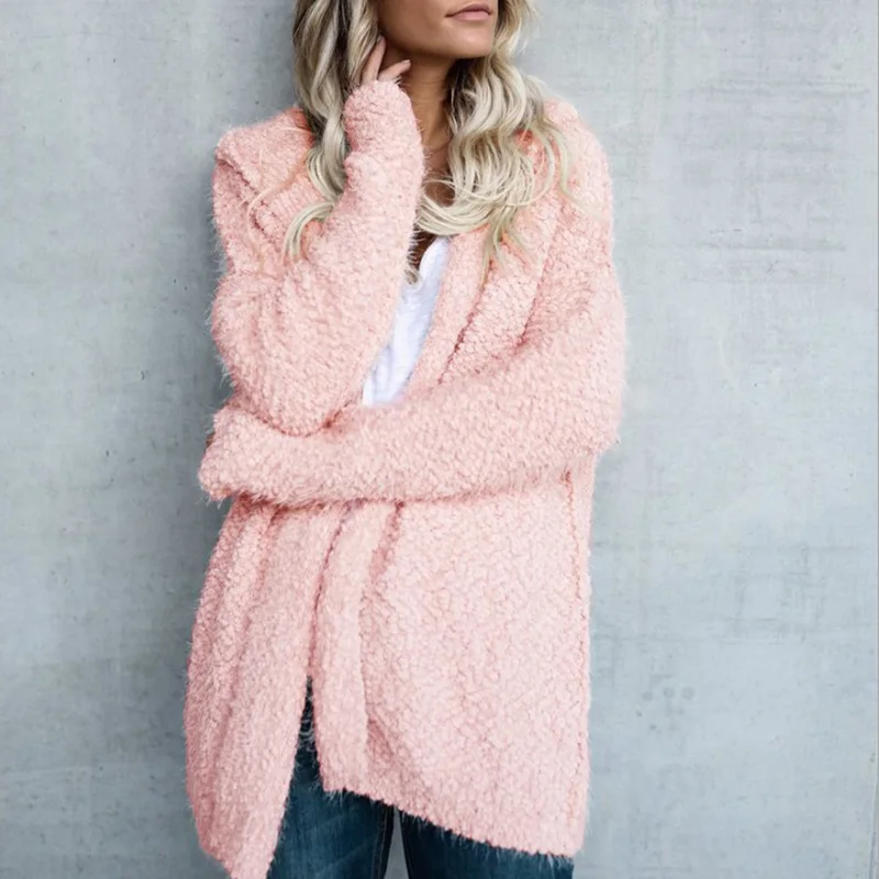 

Women Autumn Cardigan Hooded Loose Long Sleeves Winter Female Coat Sweater TH36