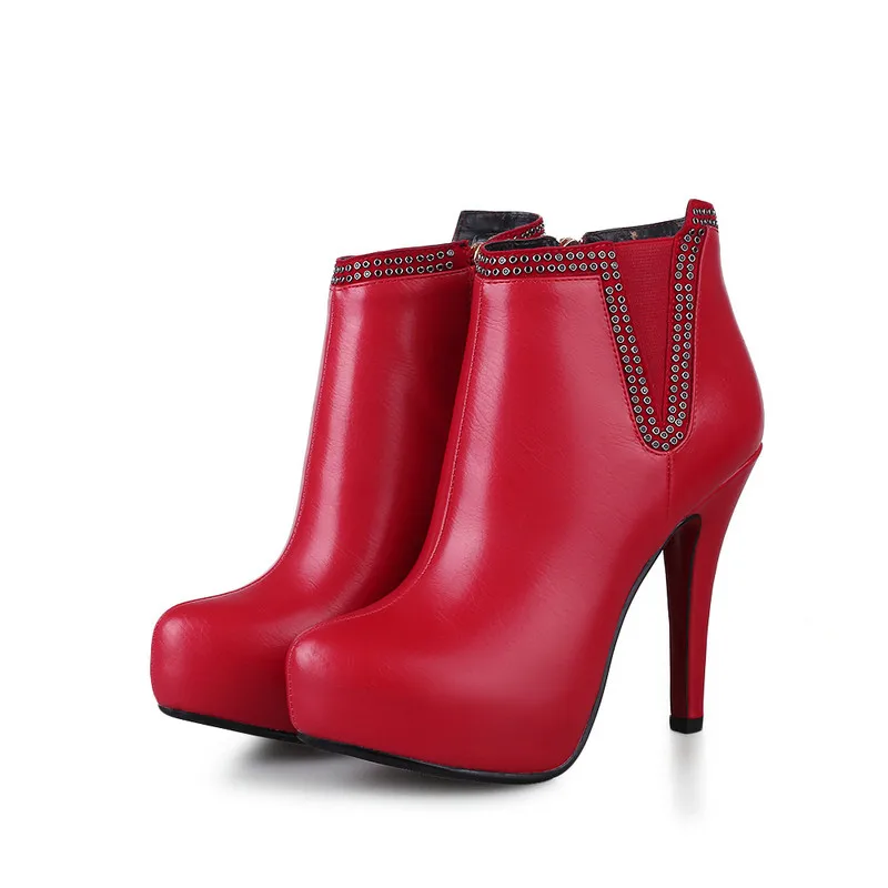 

Sexy Ladies Winter Shoes Woman Ankle Boots Thin High Heel Black PU leather Elegant Women Motorcycle Boots Size 34-39
