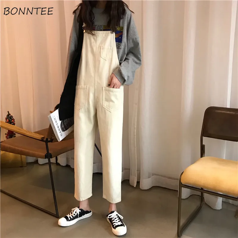 

Jumpsuits Women Long Spring Loose Ladies Clothes Trouser Sweet Womens Pocket Strap Jumpsuit Denim Straight All-match Trendy 2019