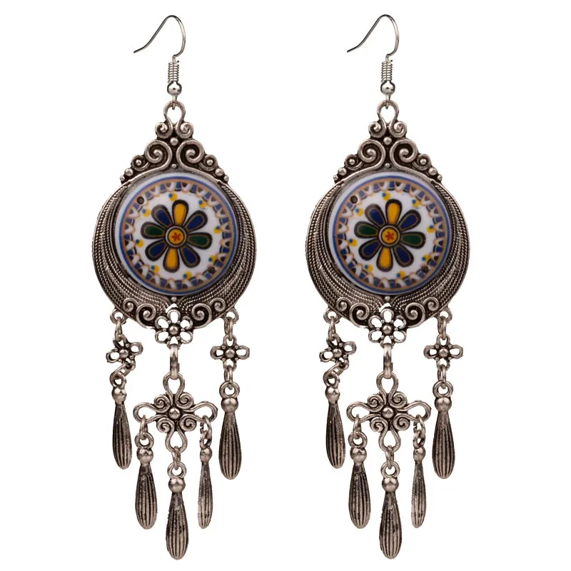 

4 Colors Bohemian Ethnic Tribal Large Drop Dangle Chandelier Earrings for Women New Vintage Indian Jewelry