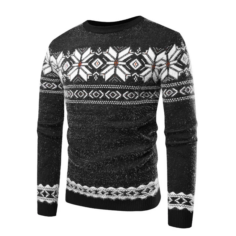 Laamei, осенний Рождественский пуловер, мужской вязаный свитер с принтом снежного оленя, джемпер, облегающая Мужская Рождественская одежда