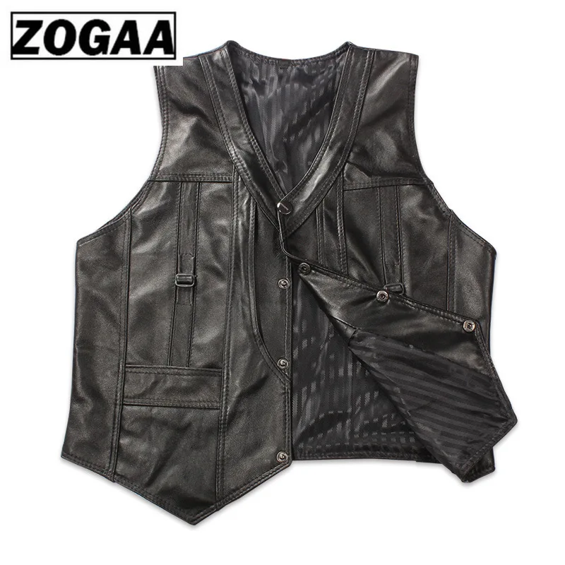 

Middle-aged Leather Vest Men's Leather Male Vest Top Layer Sheep Skin Vest Fishing 2019 Autumn New Vest Jacket Coat for Men