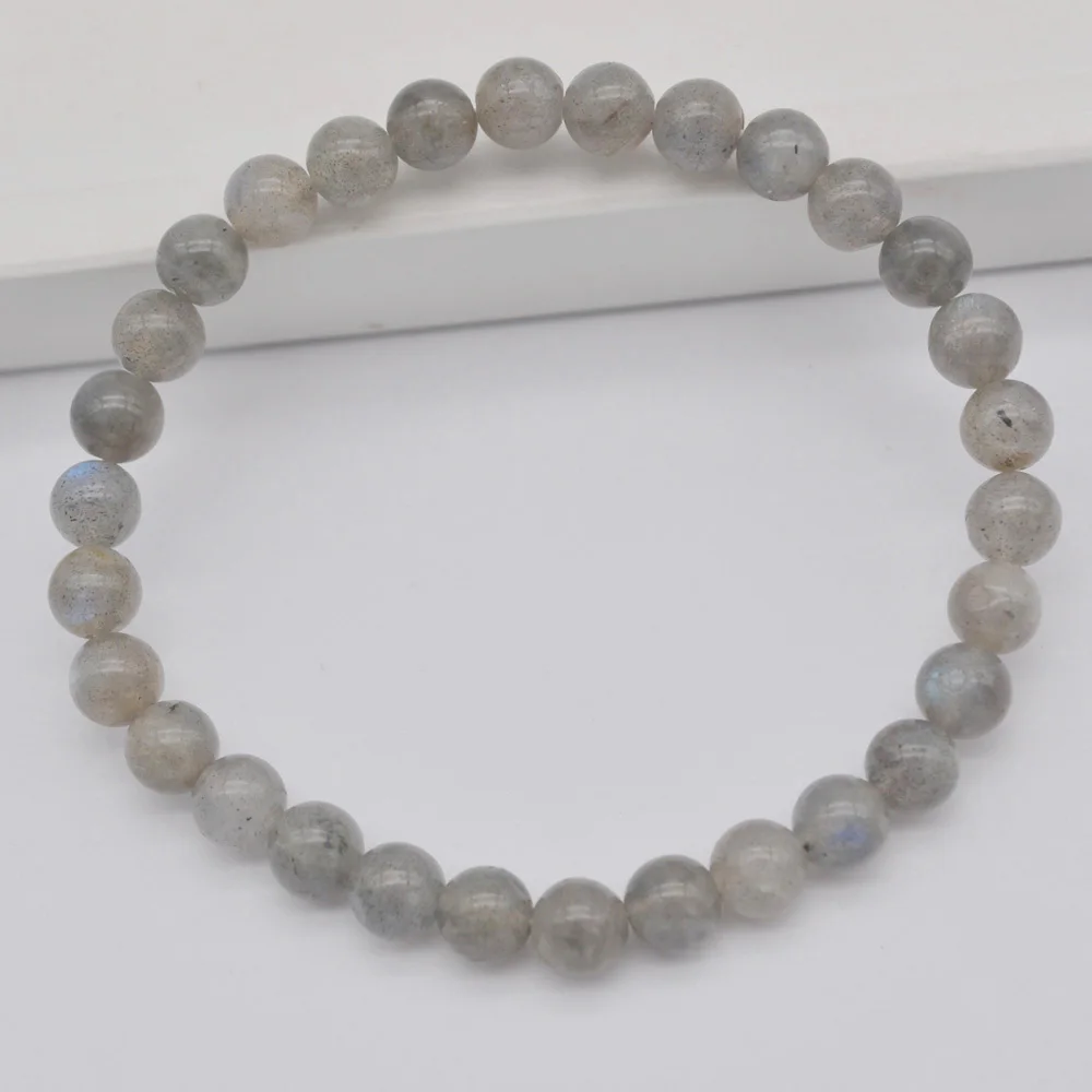 

Natural 6MM Labradorite Stone GEM Beads Bracelet Bangle Stretch 7.5 Inch G646