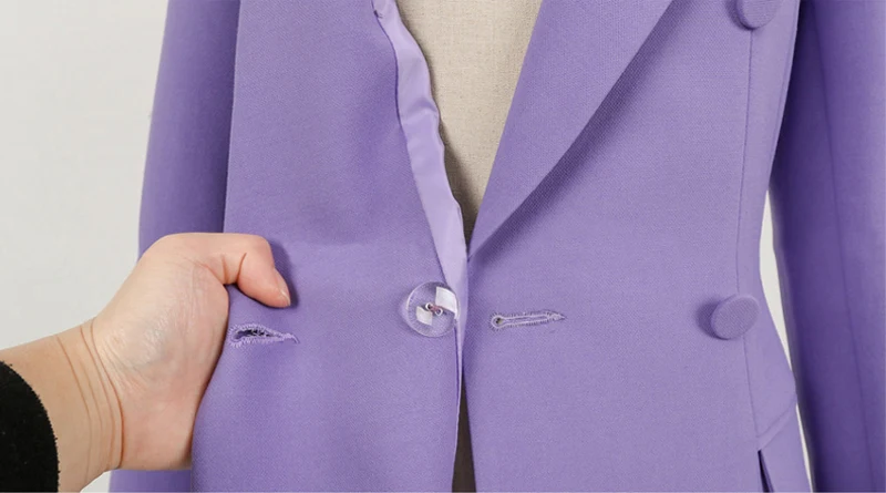 BGTEEVER Модные фиолетовые для женщин брюки костюм двубортный длинный Блейзер Куртка и прямые работы бизнес комплект из 2 предметов 2018