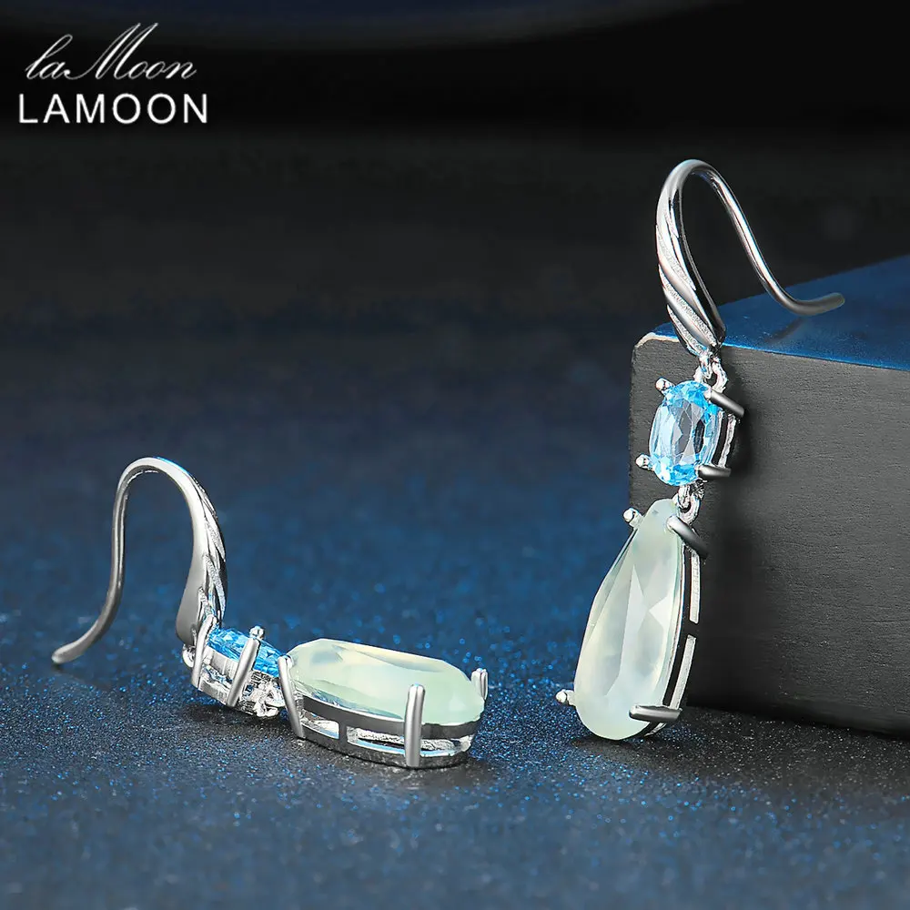 Ламон натуральный каплевидный 6*14 мм прехнит+ 4*6 мм голубой топаз 925 стерлингового серебра серьги хорошее ювелирное изделие для женщин S925 LMEI056