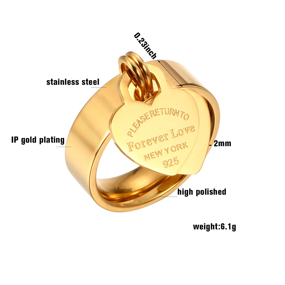 Fashion Forever Lover's Heart Rings 316L Stainless Steel Engrave Ring Rose Gold Women Rings for Wedding Gift Brand Jewellery