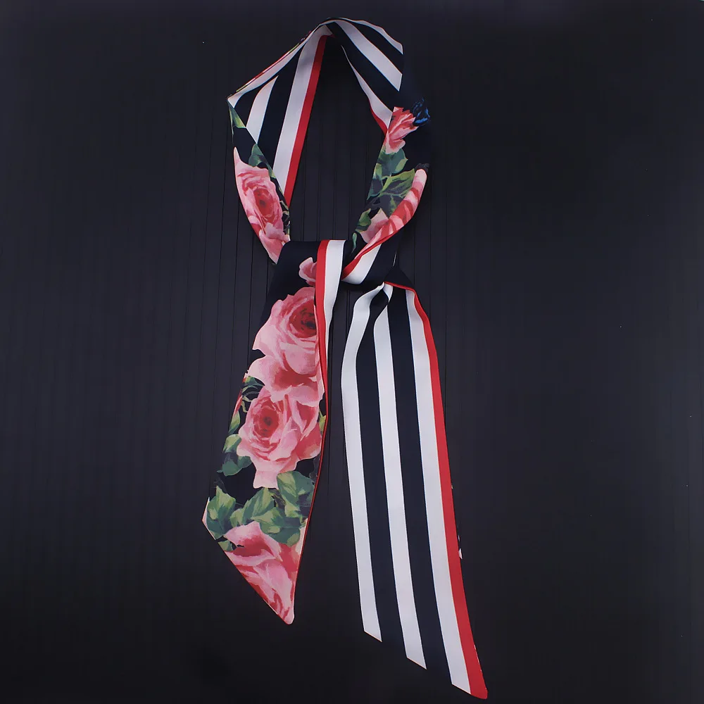 110*7 см дизайн обтягивающий Женский Галстук с принтом розы женский шелковый шарф модный пояс брендовая Сумочка Маленькие длинные шарфы