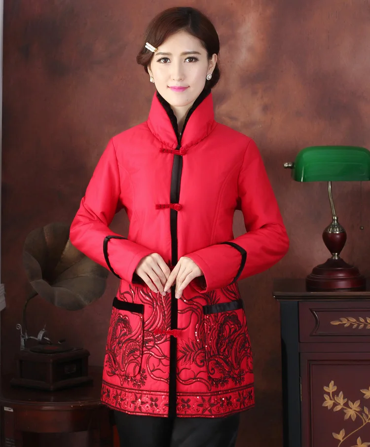 3xl 4xl Fourrure Ouatée L Noir Veste Noir Y08 Xxl M Xl Survêtement De Chinois Gratuite Avec Femmes rouge Satin Livraison Hiver Mode Soie Col En 1PRqv