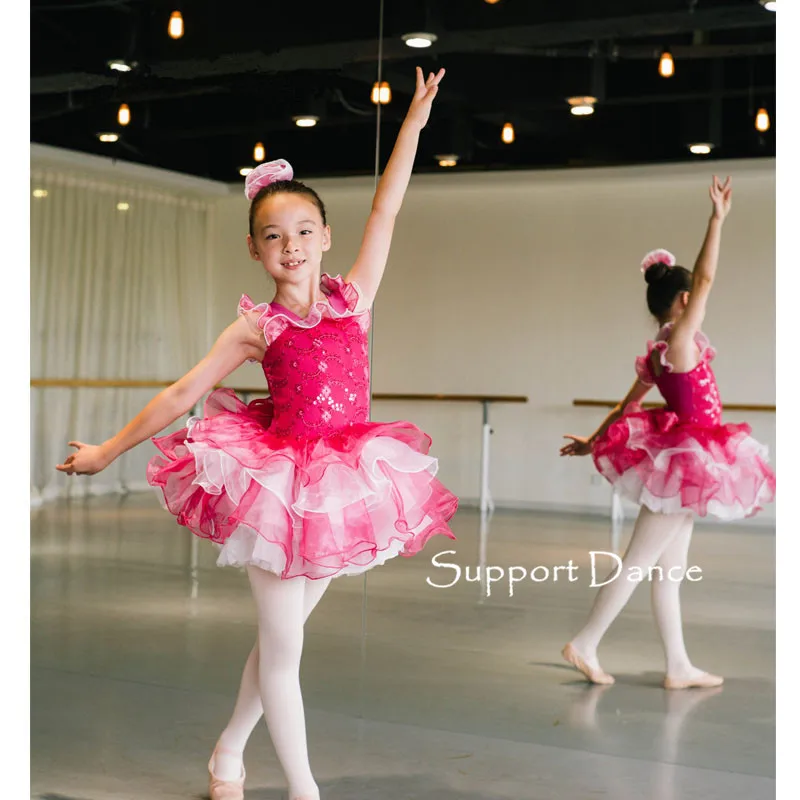 

Support-Dance Ruffle Neckline Tutu Dress Kids Adult Ballet Dance Costume C222