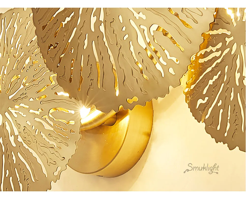 Скандинавский золотой лотос лист настенный светильник Ретро настенный светильник все медные настенные бра для промышленного декора прикроватные светильники для спальни