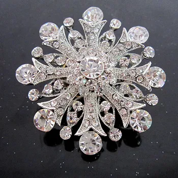 

Rhodium Plated Clear Rhinestone Jewelry Large Flower Crystal Brooch for Wedding Invitation