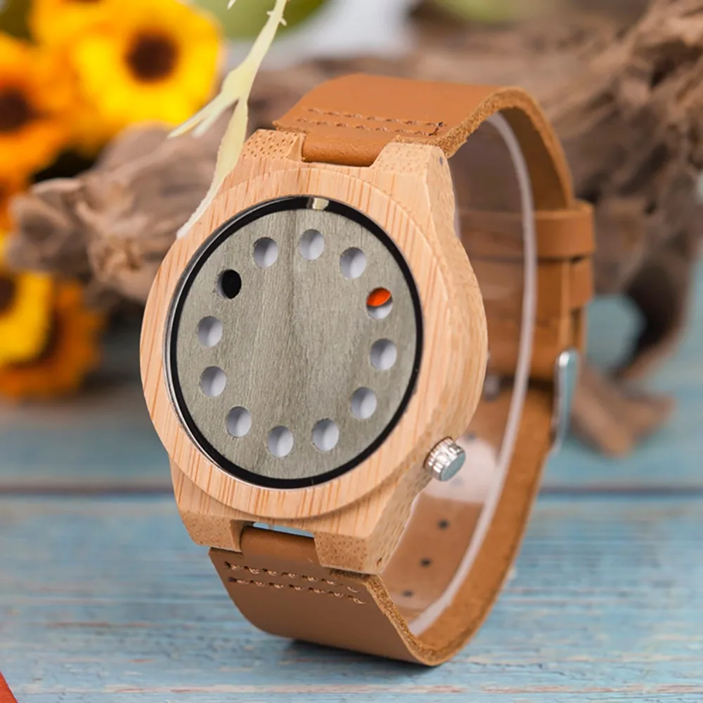 BOBO BIRD L-A03 Bamboo Watch with 12 Holes Dial Casual Japan Quartz Watch Men Top Brand Luxury Designer Men Wood Watch