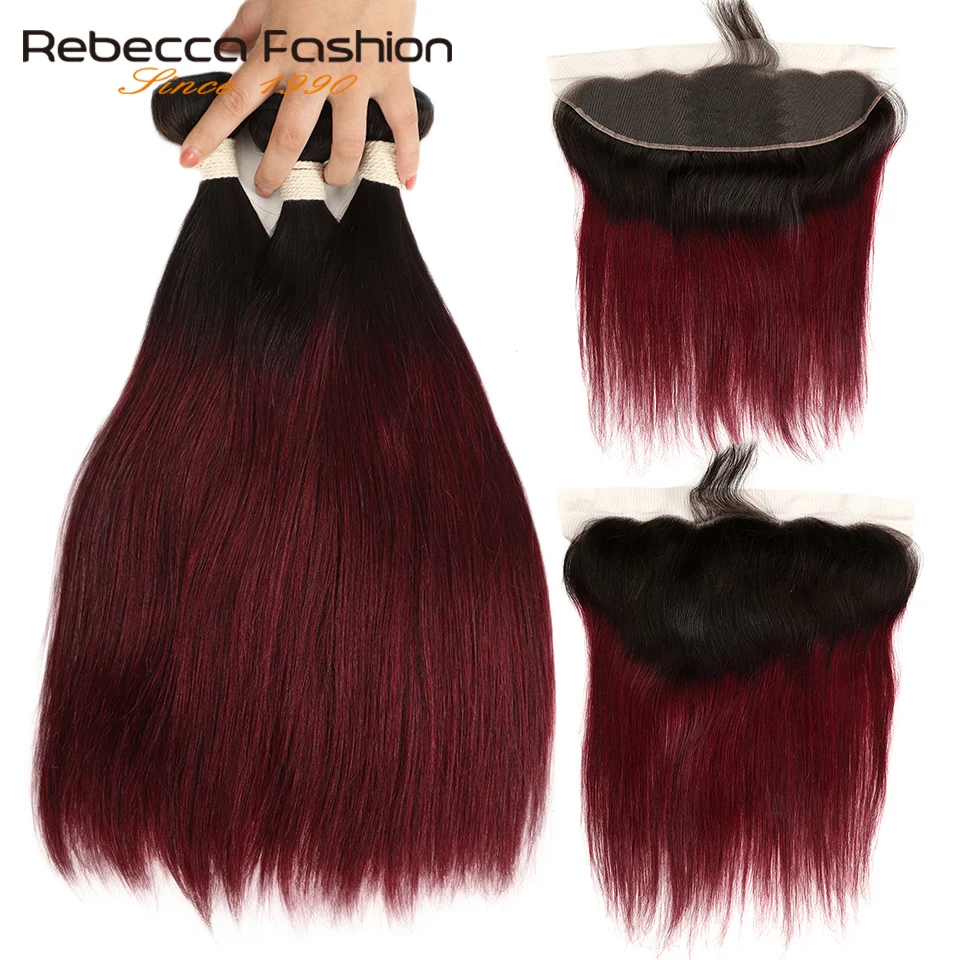 

Rebecca Ombre Bundles With Frontal Two Tone 1B/99J 1B/27 1B/30 Peruvian Straight Hair 3 4 Bundles With Lace Frontal Closure