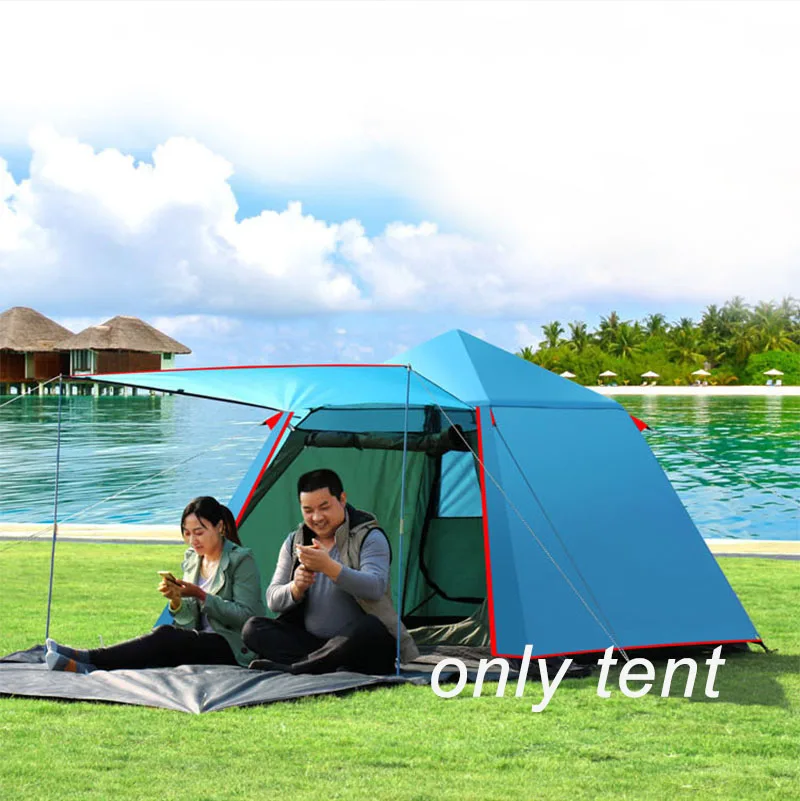 Автоматическая Наружная палатка для кемпинга, 3 человека, 4 человека, водонепроницаемая двухслойная палатка, складная, быстрое открытие, 3 сезона, для пеших прогулок, путешествий - Цвет: Sky Blue