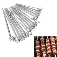 12Pcs/set 20cm 30cm Stainless Steel BBQ Skewer Needle Utensil Fork Iron Outdoor Barbeque Skewers Christmas Kitchen Tools