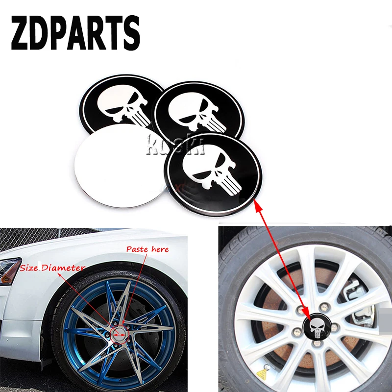 

ZDPARTS 4X Car Skull Tire Wheel Center Hub Caps Cover Stickers For Ford Focus 2 3 Fiesta Mondeo Kuga Kia Rio Ceed Sportage 2017