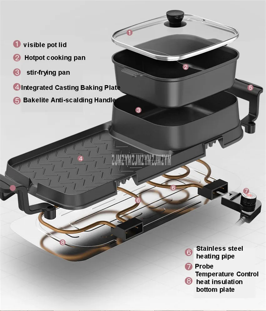 72x25 см 2200 Вт 2в1 электрическая Мультиварка сковорода для барбекю Горячая кастрюля электрическая плита сковородка для барбекю антипригарная жаровня панель для выпечки