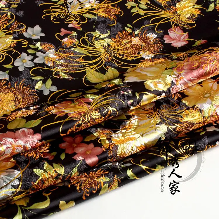 

black flower Brocade Fabric Damask Jacquard Apparel Costume Upholstery Furnishing Curtain Materil fabric for dolls 70cm*50cm