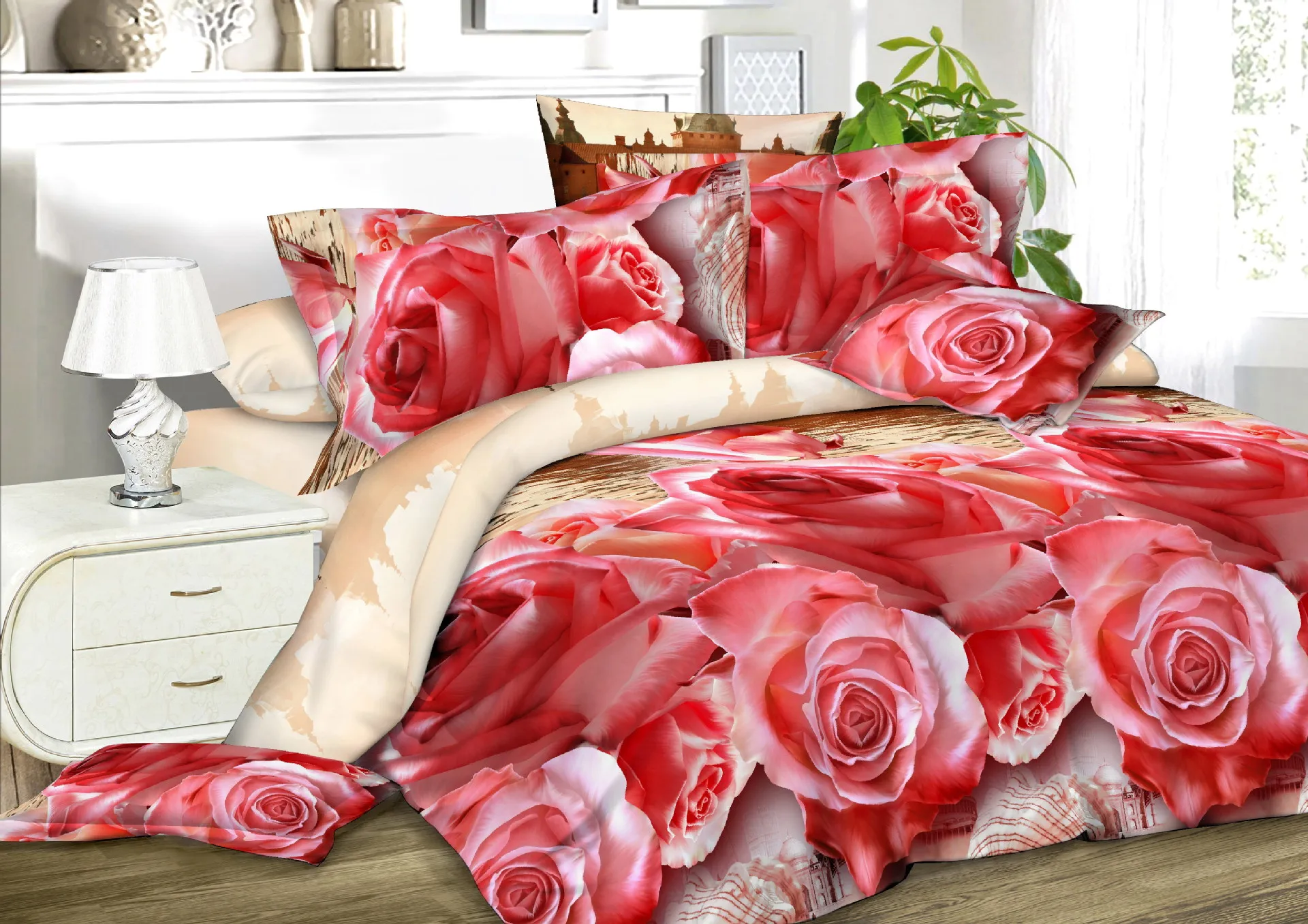 4 шт. хлопок 3D роза постельных принадлежностей Высокое качество Мягкий Пододеяльник Простыня наволочка реактивной печати постельное белье королева кровать Linen30 - Цвет: 11