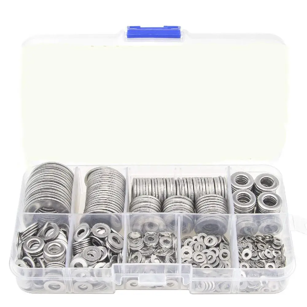 

580pcs 304 Stainless Steel Flat Washers Plain Washer Gaskets Assortment Kit for M2 M2.5 M3 M4 M5 M6 M8 M10 M12