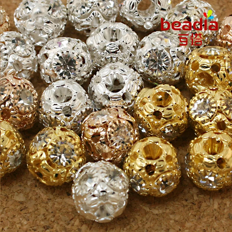

10-20pcs Metal Gold/Black Crystal White Rhinestone Big Hole Spacer Round Beads for DIY Jewelry Making Bracelet Accessories