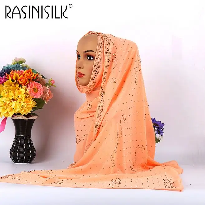 Роскошная мусульманская шифоновая шаль Hijabs со стразами длинный шарф для